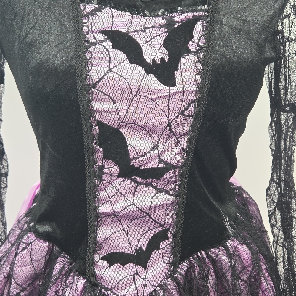 Girls' Purple and Black Spiderweb Witch Costume Dress - Picture 9 of 16